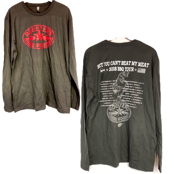 Roosters BBQ sz XL red gray “beat my meat” shirt - Picture 1 of 5